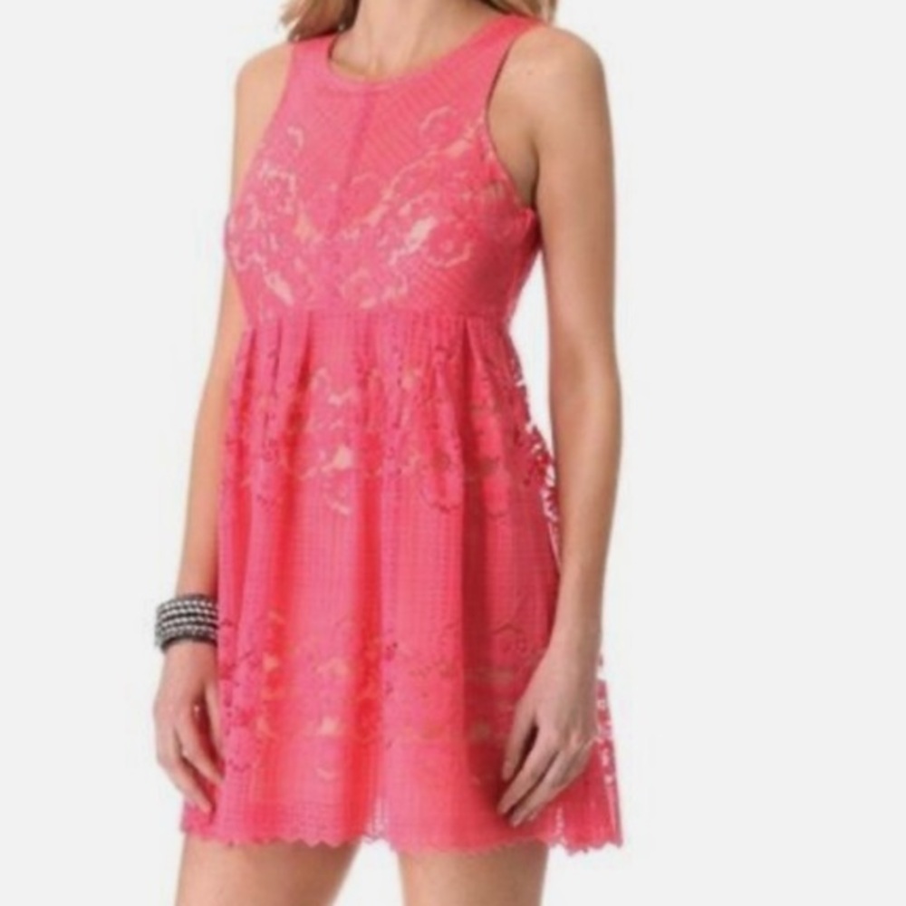 Free People Rocco Pink Lace Dress Size 8 Cocktail Boho Mini Date Night Party‎